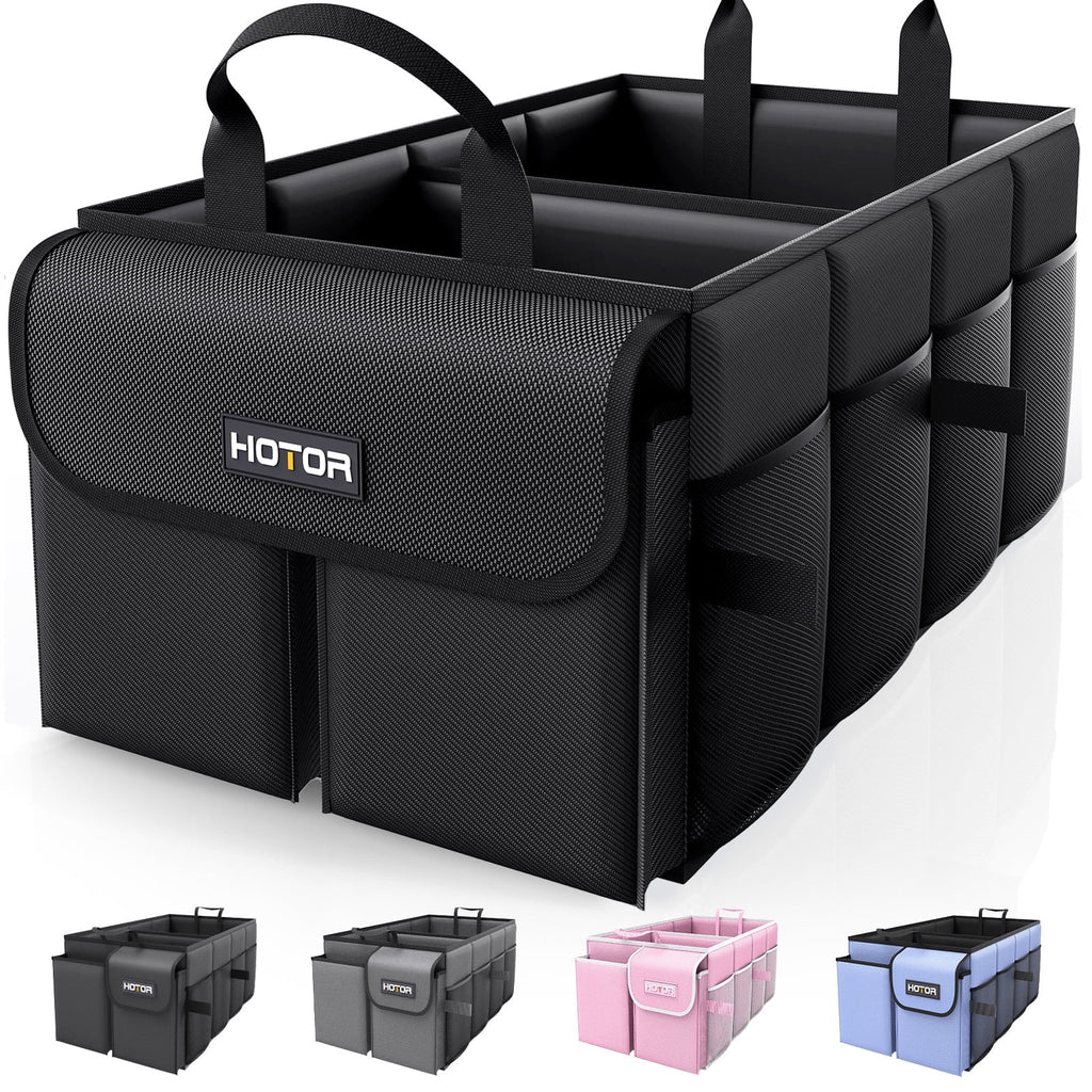 Trunk Organizer for Car and SUV - Large-Capacity Car Organizer with Multiple Compartments, Foldable Car Organization for Car Accessories, Tools, Sundries, Black