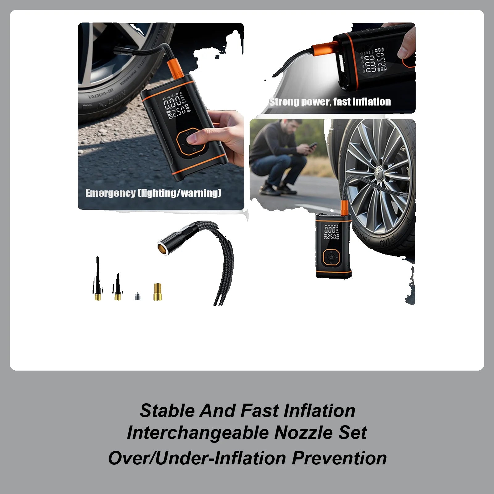 Portable Air Compressor USB Rechargeable Inflation Automotive Tools Car Tire Air Pump Portable for Auto Vehicle Motorcycle