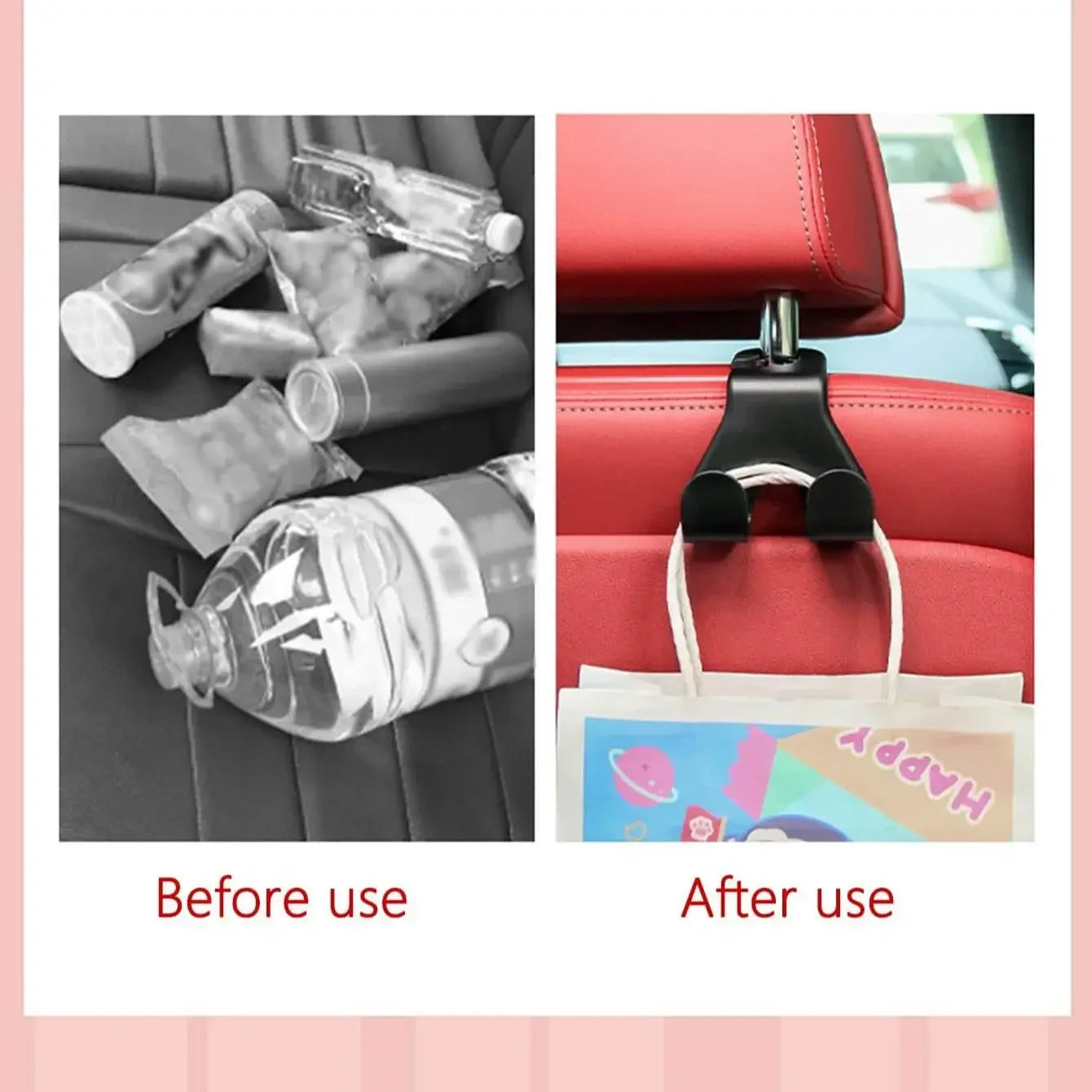2Pcs-Car Rear Seat Double Head Storage Hook Auto Seat Headrest Hanger Handbag Phone Holder Organizer Hook Clip Decor Car Gadget