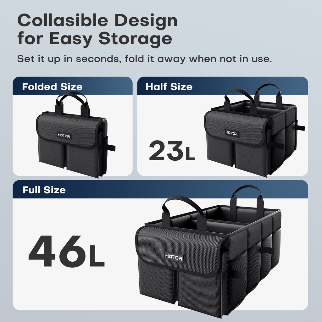 Trunk Organizer for Car and SUV - Large-Capacity Car Organizer with Multiple Compartments, Foldable Car Organization for Car Accessories, Tools, Sundries, Black
