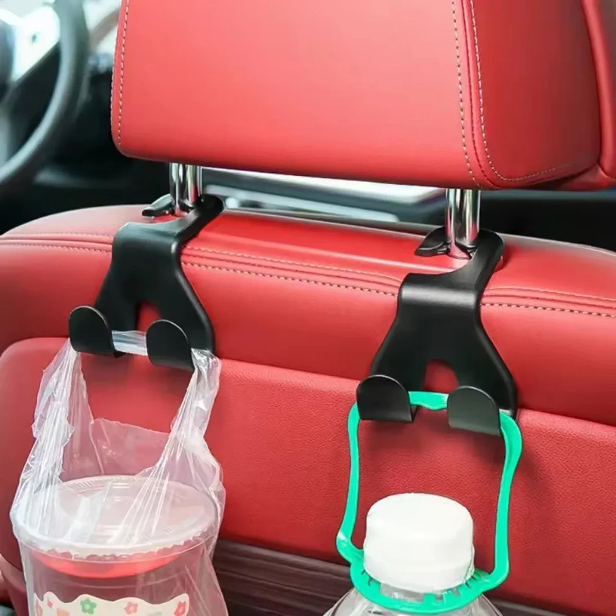 2Pcs-Car Rear Seat Double Head Storage Hook Auto Seat Headrest Hanger Handbag Phone Holder Organizer Hook Clip Decor Car Gadget